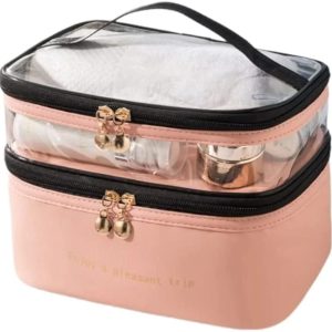 حقيبة مكياج من الجلد الصناعي المتين