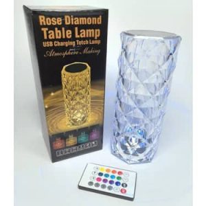مصباح وردة مع غطاء ماسة وإضاءة RGB