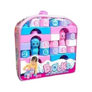 مكعبات بناء تعليمية ملونة للأطفال بحقيبة وردية