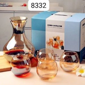 طقم جاك زجاج أبو دلة & 4 أكواب كروية زجاجية