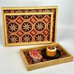 طقم صواني تقديم خشبية 3 قطع بتصميم أنيق وعصري